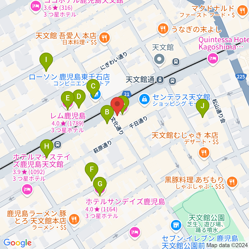 カワイ鹿児島ショップ周辺のホテル一覧地図