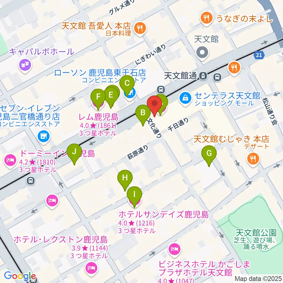 カワイ鹿児島ショップ周辺のホテル一覧地図