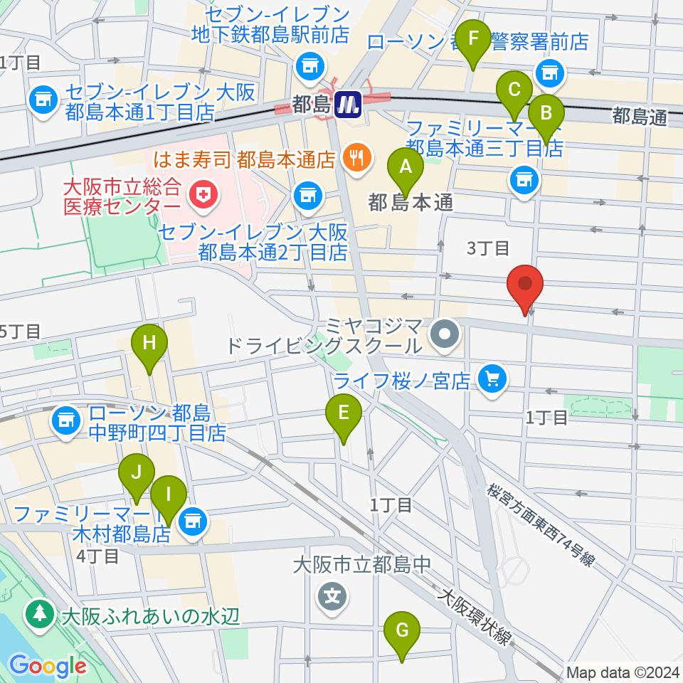 都島区の上野音楽学園周辺のホテル一覧地図