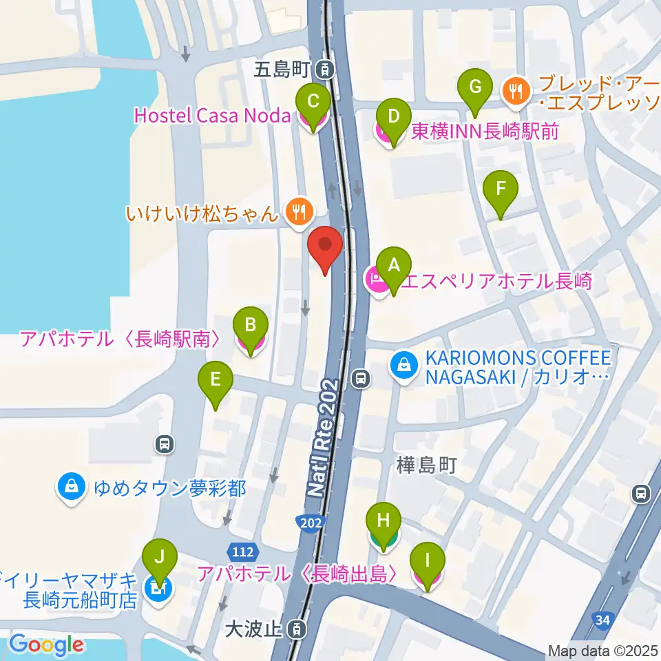 長崎ギター音楽院周辺のホテル一覧地図