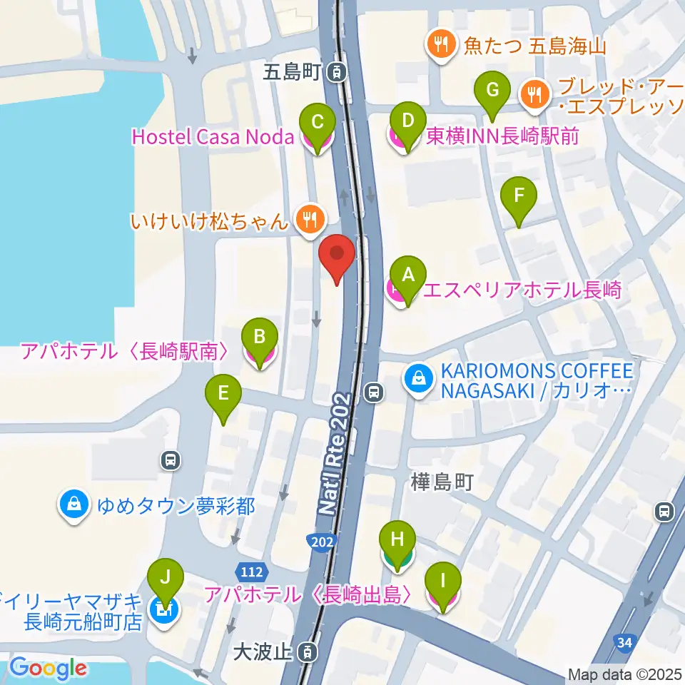 長崎ギター音楽院周辺のホテル一覧地図