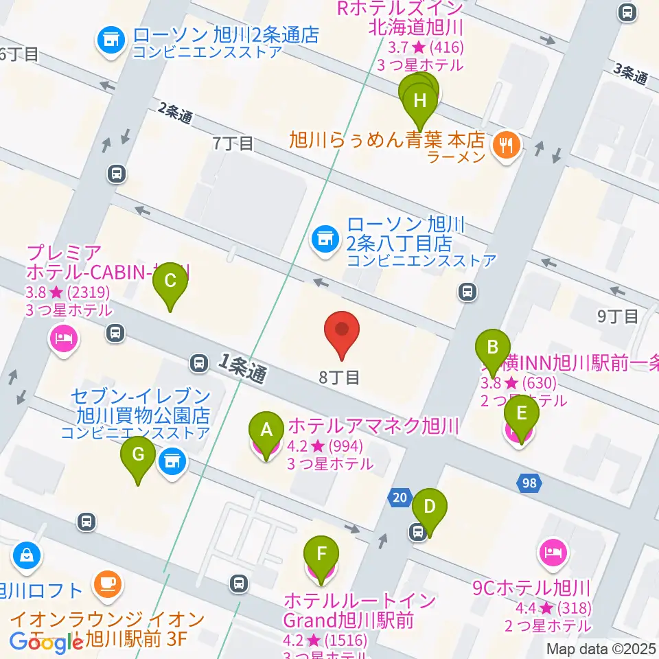島村楽器 フィール旭川店周辺のホテル一覧地図