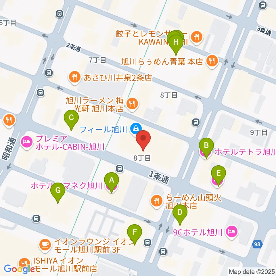 島村楽器 フィール旭川店周辺のホテル一覧地図