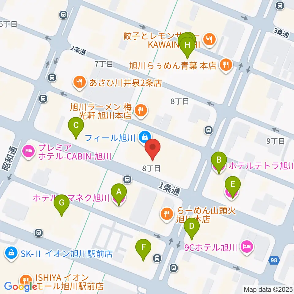 島村楽器 フィール旭川店周辺のホテル一覧地図