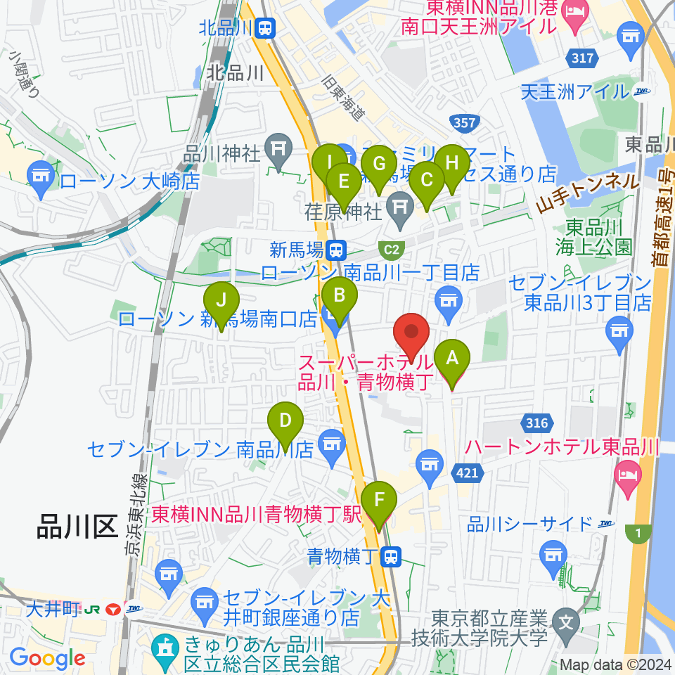 南品川TMスタジオ周辺のホテル一覧地図