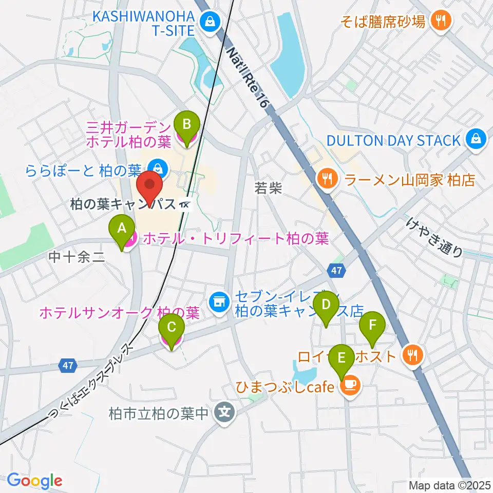 島村楽器 ららぽーと柏の葉店周辺のホテル一覧地図