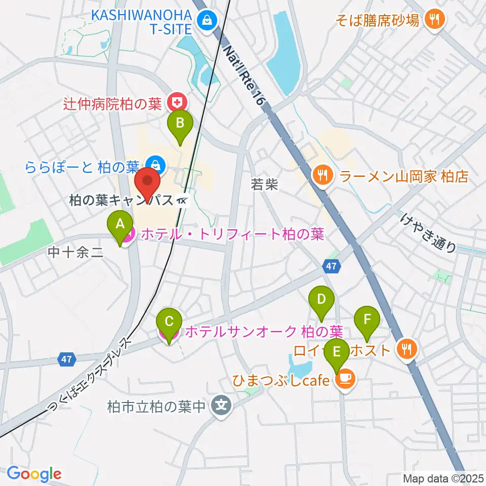 島村楽器 ららぽーと柏の葉店周辺のホテル一覧地図