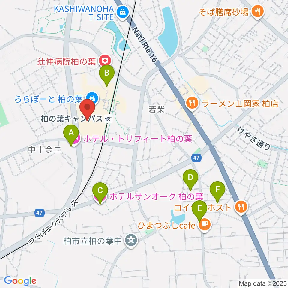 島村楽器 ららぽーと柏の葉店周辺のホテル一覧地図