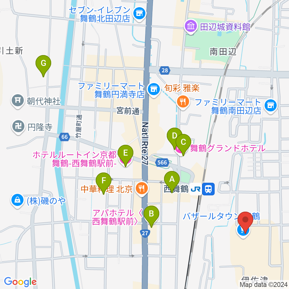 JEUGIA 西舞鶴センター周辺のホテル一覧地図