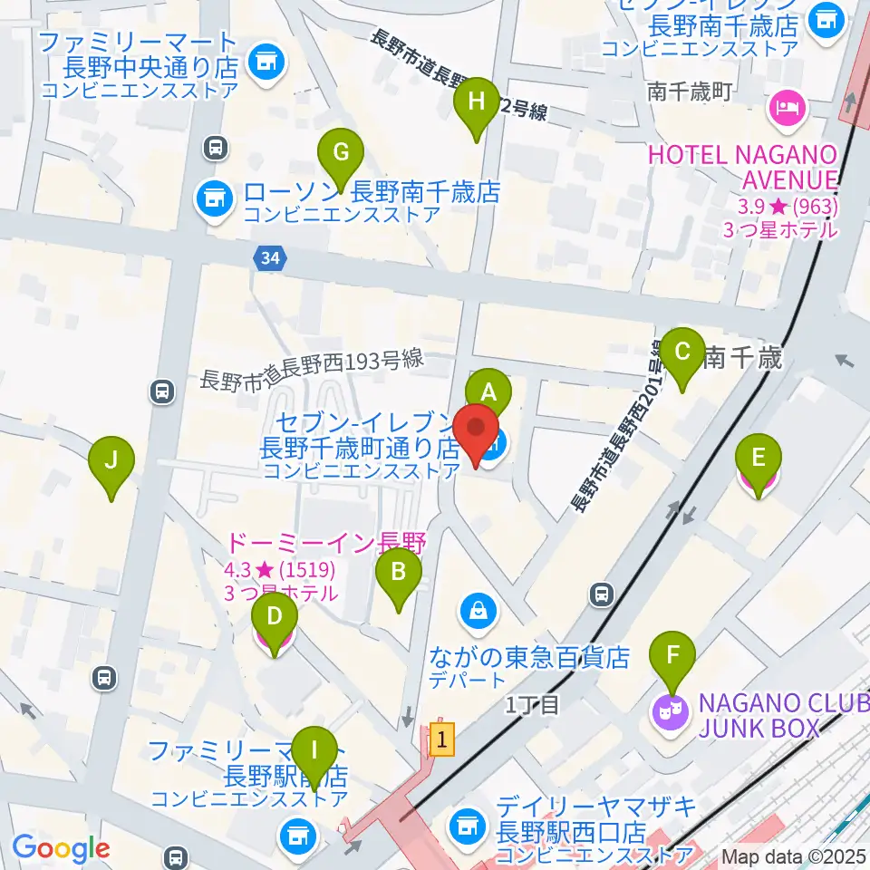 島村楽器 長野店周辺のホテル一覧地図