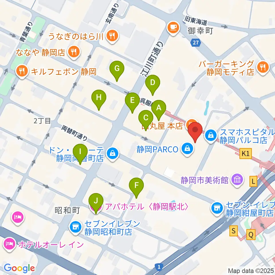 島村楽器 静岡パルコ店周辺のホテル一覧地図