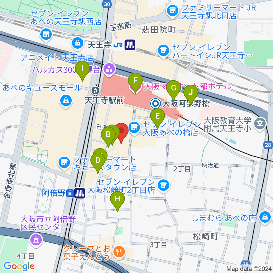 島村楽器 あべのand店周辺のホテル一覧地図