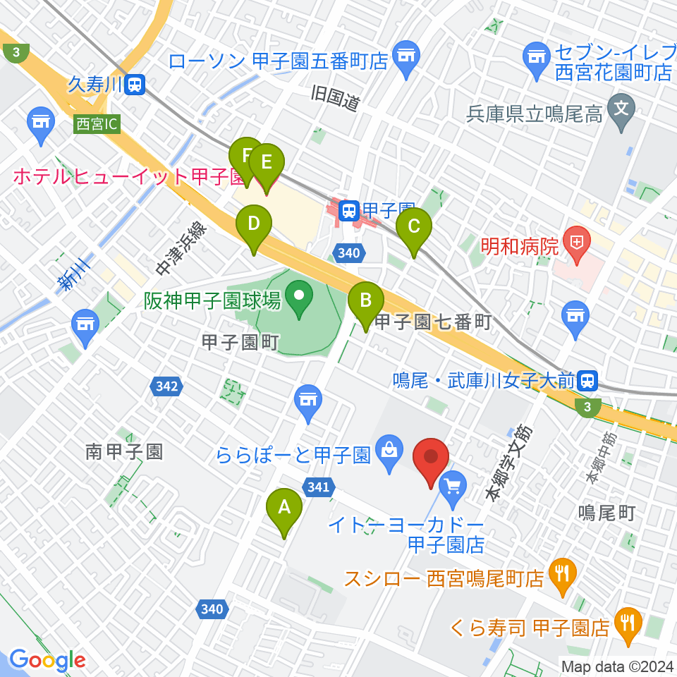 島村楽器ららぽーと甲子園店周辺のホテル一覧地図