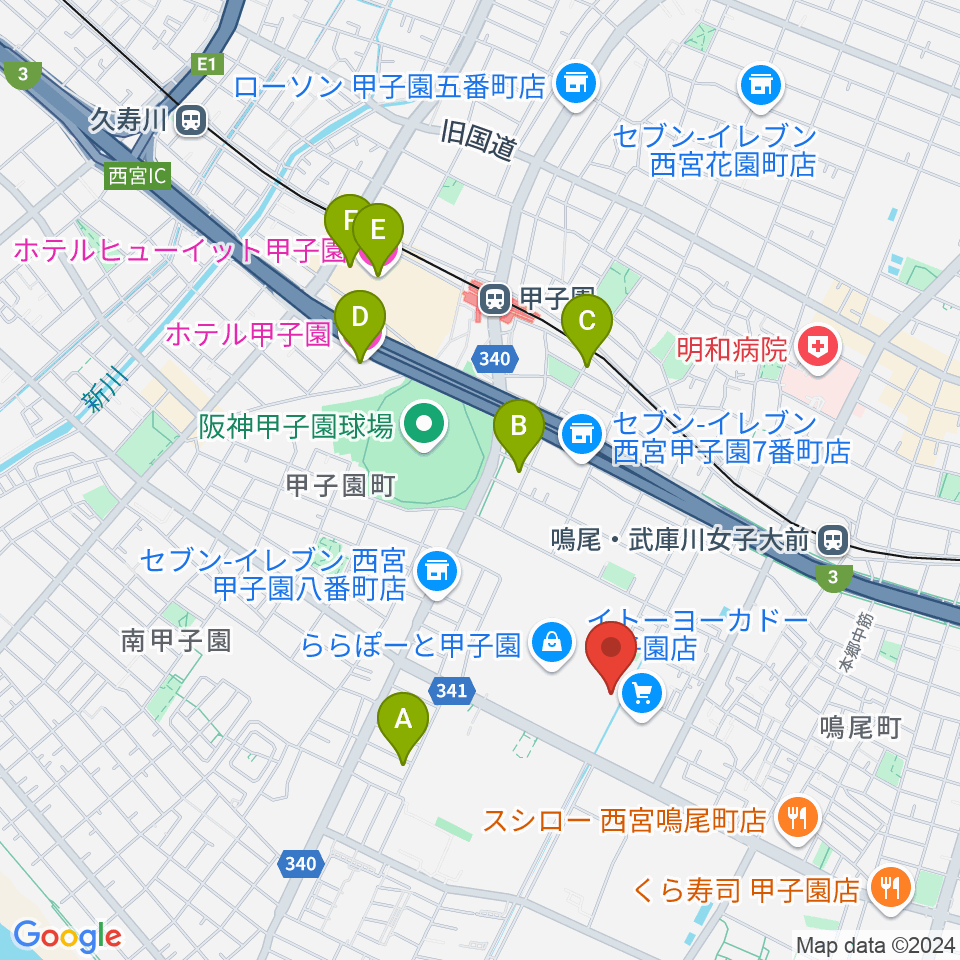 島村楽器ららぽーと甲子園店周辺のホテル一覧地図