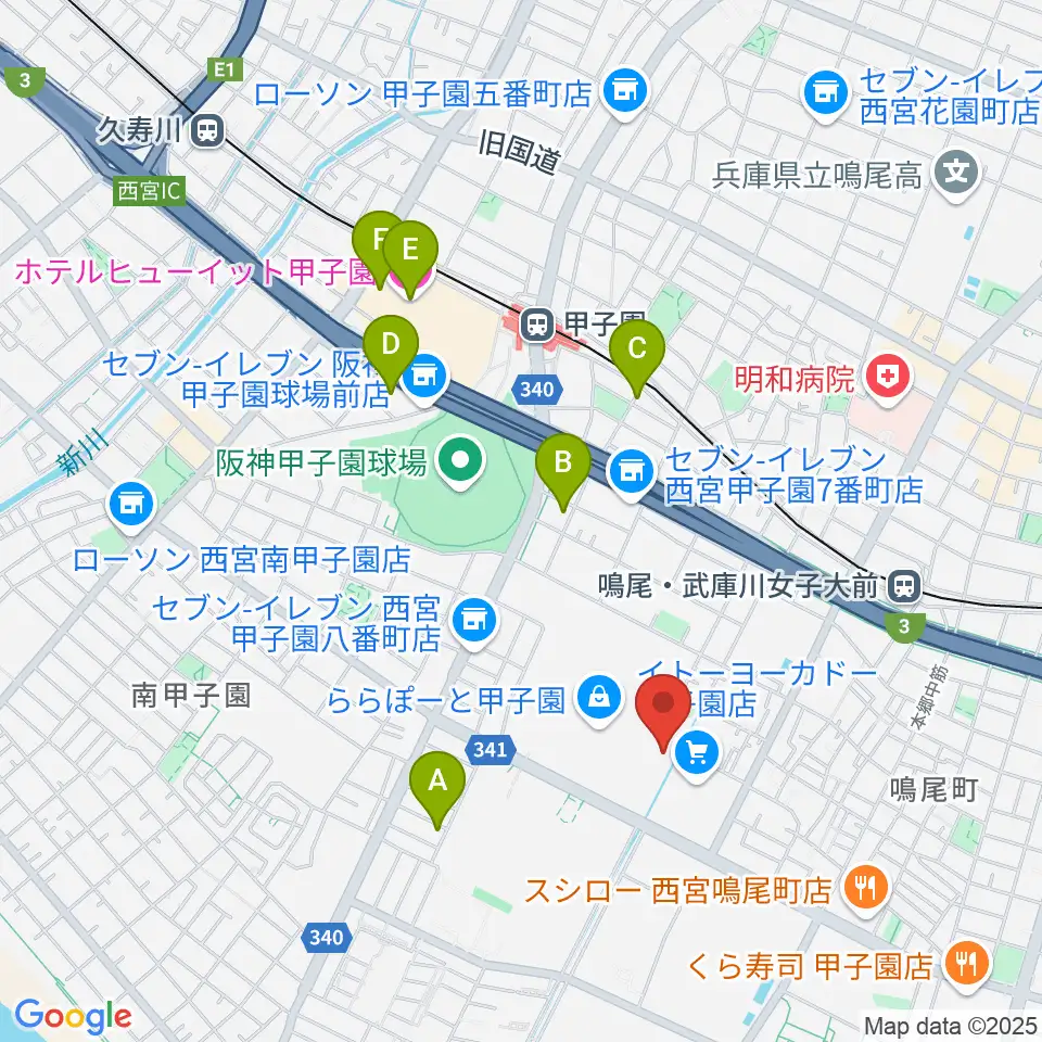 島村楽器ららぽーと甲子園店周辺のホテル一覧地図