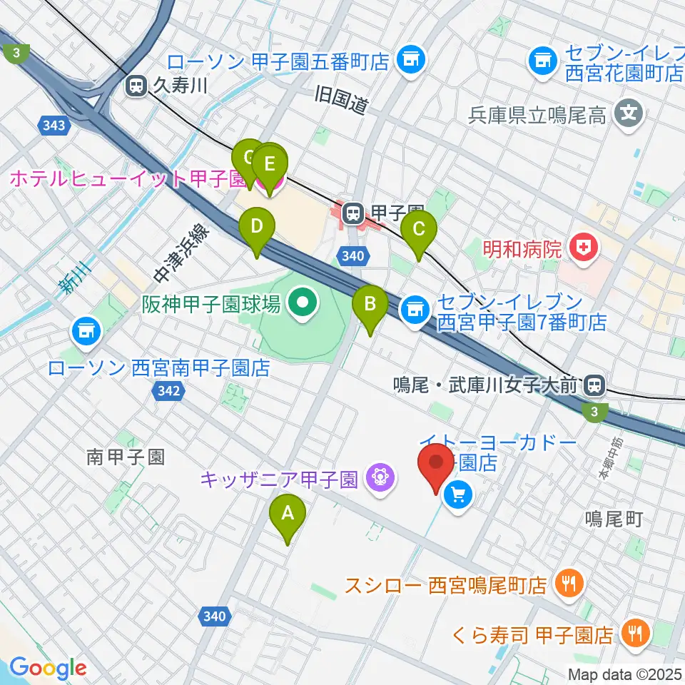 島村楽器ららぽーと甲子園店周辺のホテル一覧地図