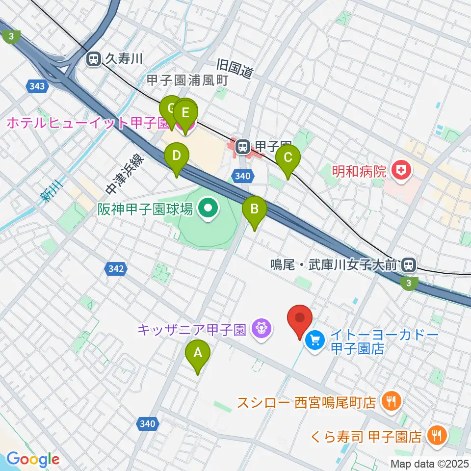 島村楽器ららぽーと甲子園店周辺のホテル一覧地図