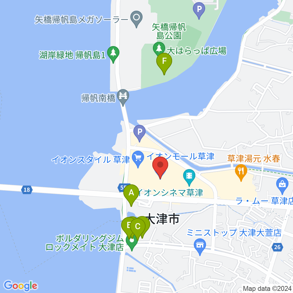 島村楽器 イオンモール草津店周辺のホテル一覧地図