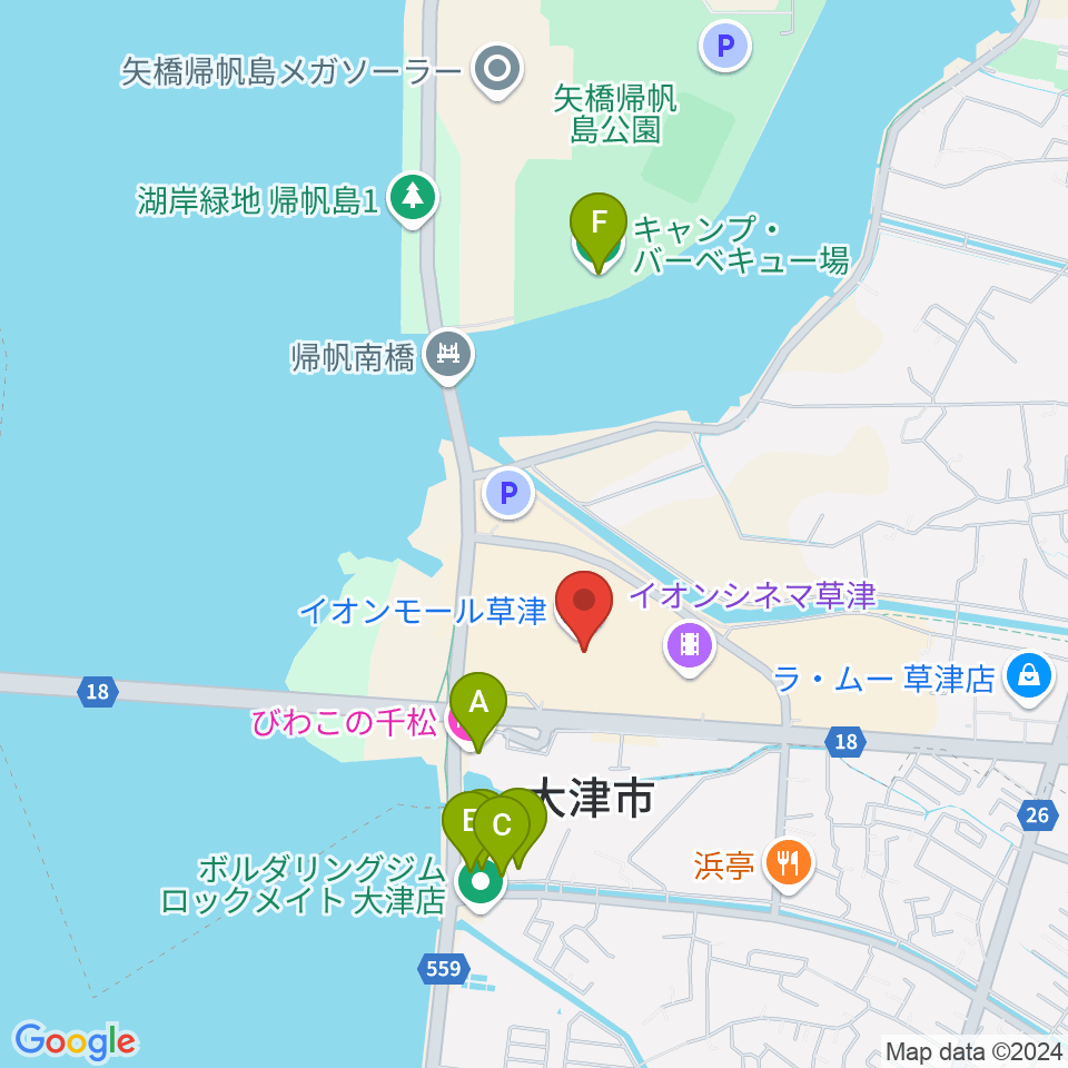 島村楽器 イオンモール草津店周辺のホテル一覧地図