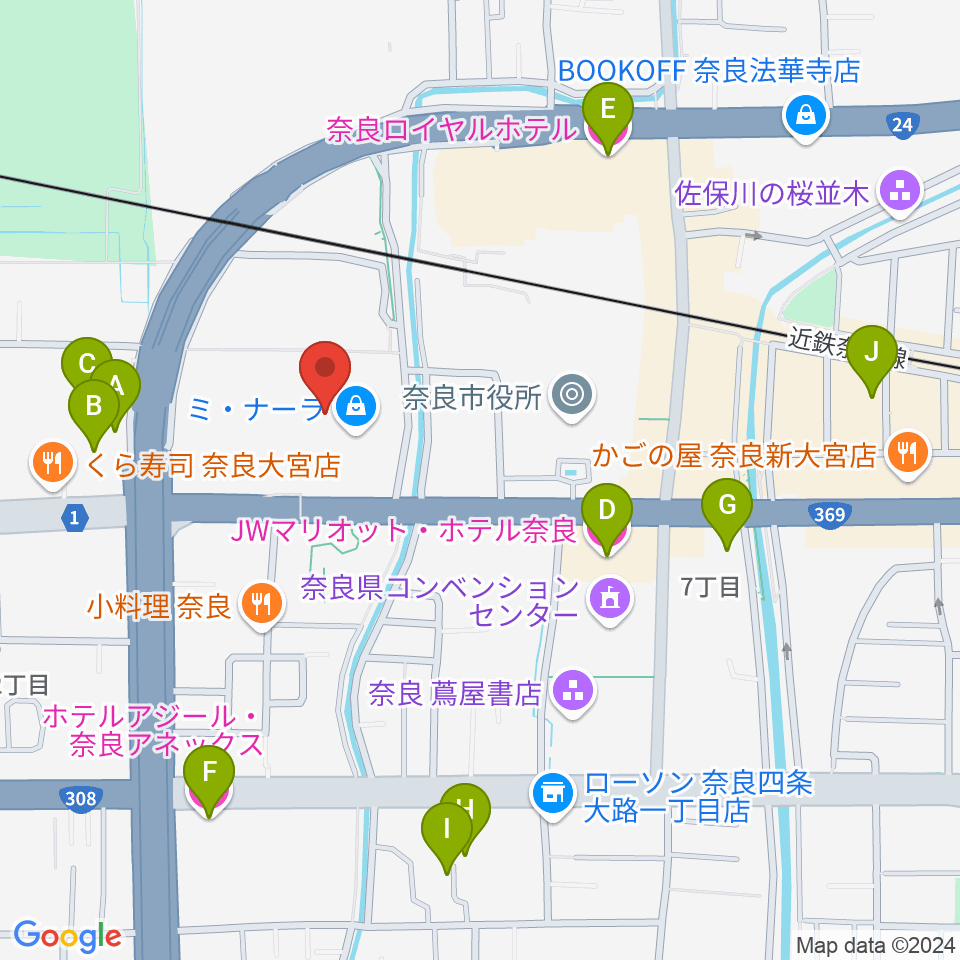 島村楽器ミ・ナーラ奈良店周辺のホテル一覧地図