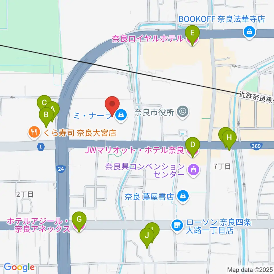 島村楽器ミ・ナーラ奈良店周辺のホテル一覧地図