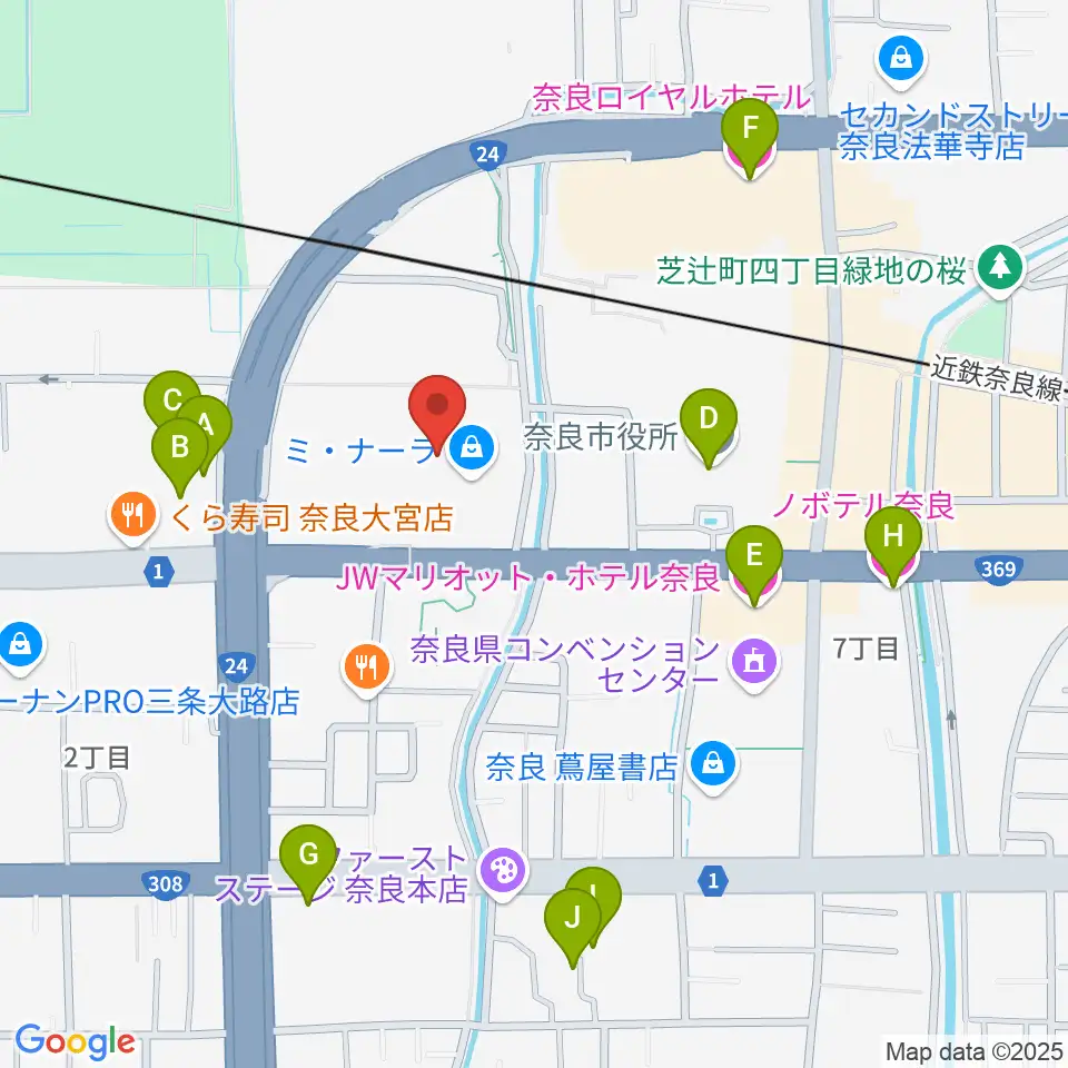 島村楽器ミ・ナーラ奈良店周辺のホテル一覧地図