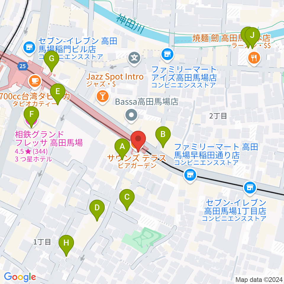 高田馬場カフェコットンクラブ周辺のホテル一覧地図