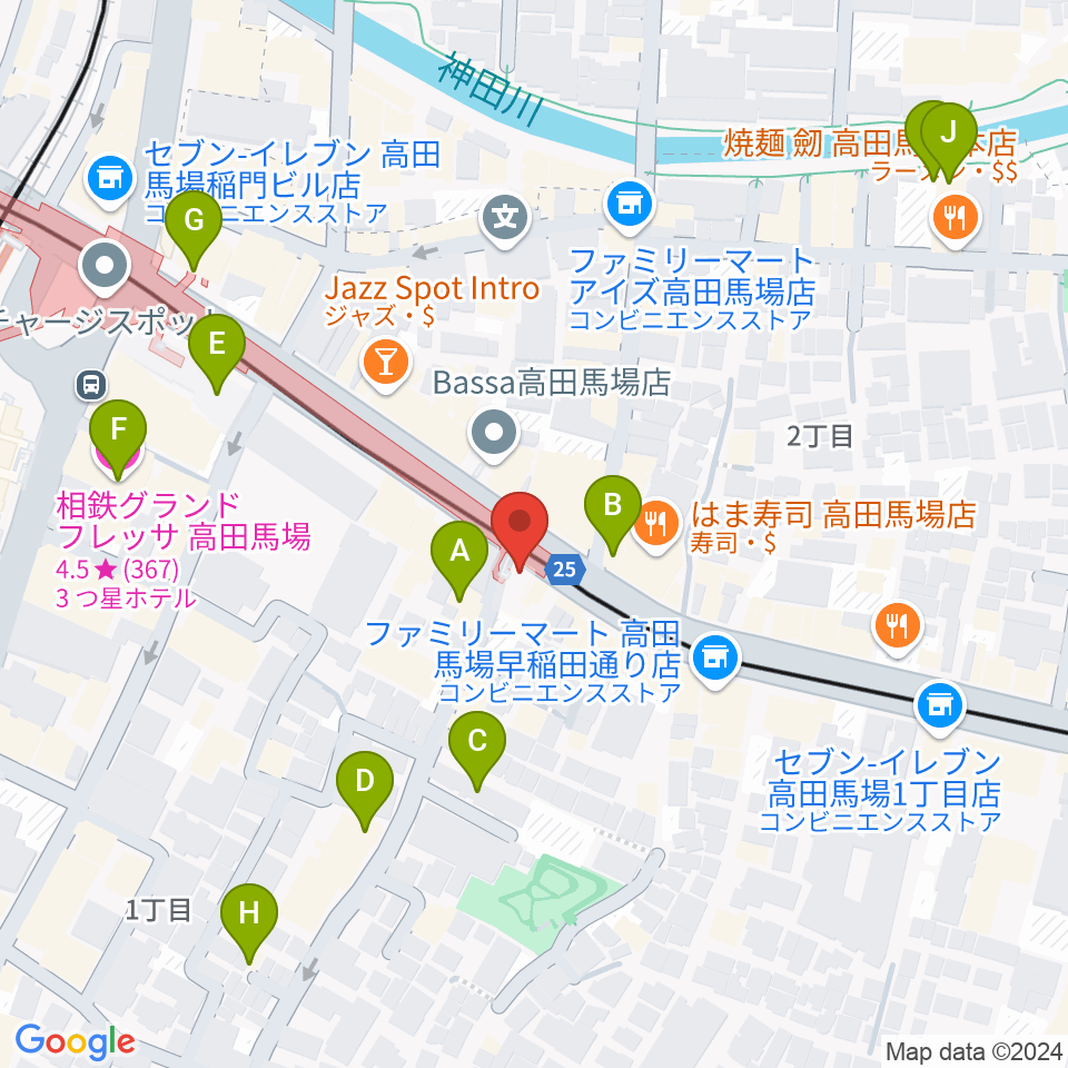 高田馬場カフェコットンクラブ周辺のホテル一覧地図