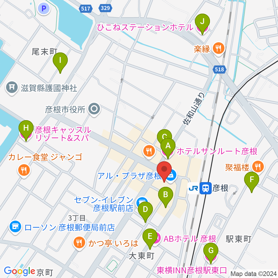 JEUGIA 彦根店周辺のホテル一覧地図