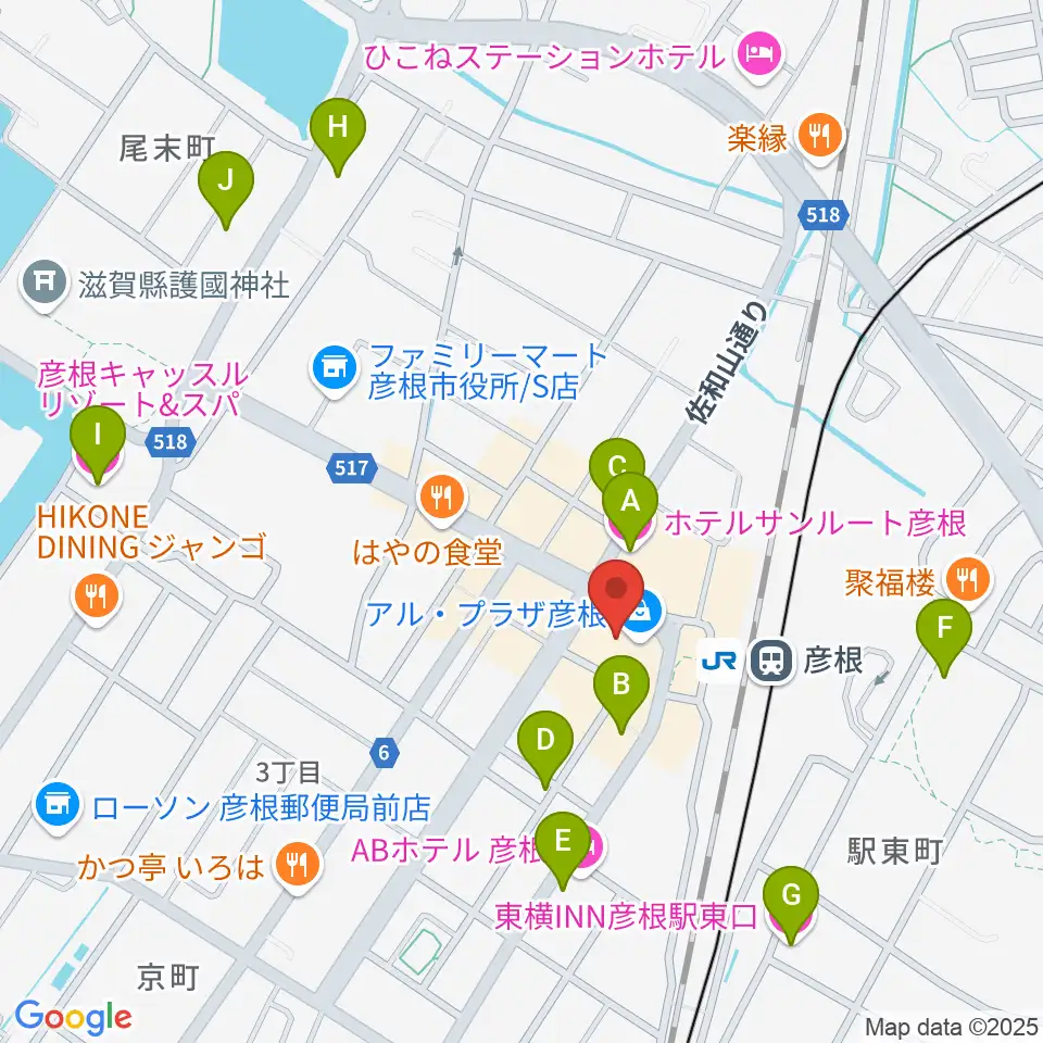 JEUGIA 彦根店周辺のホテル一覧地図