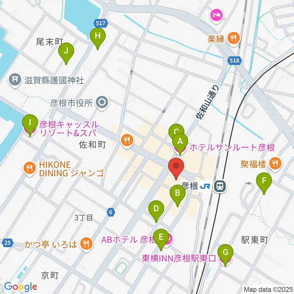 JEUGIA 彦根店周辺のホテル一覧地図