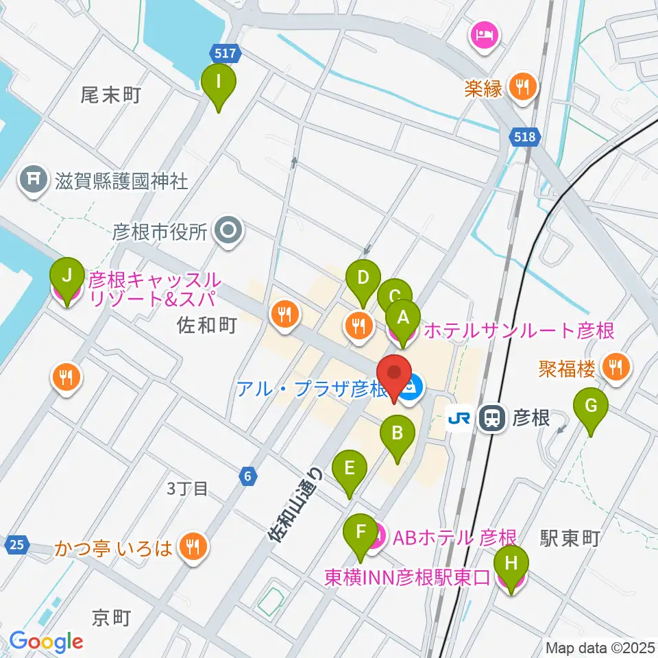 JEUGIA 彦根店周辺のホテル一覧地図