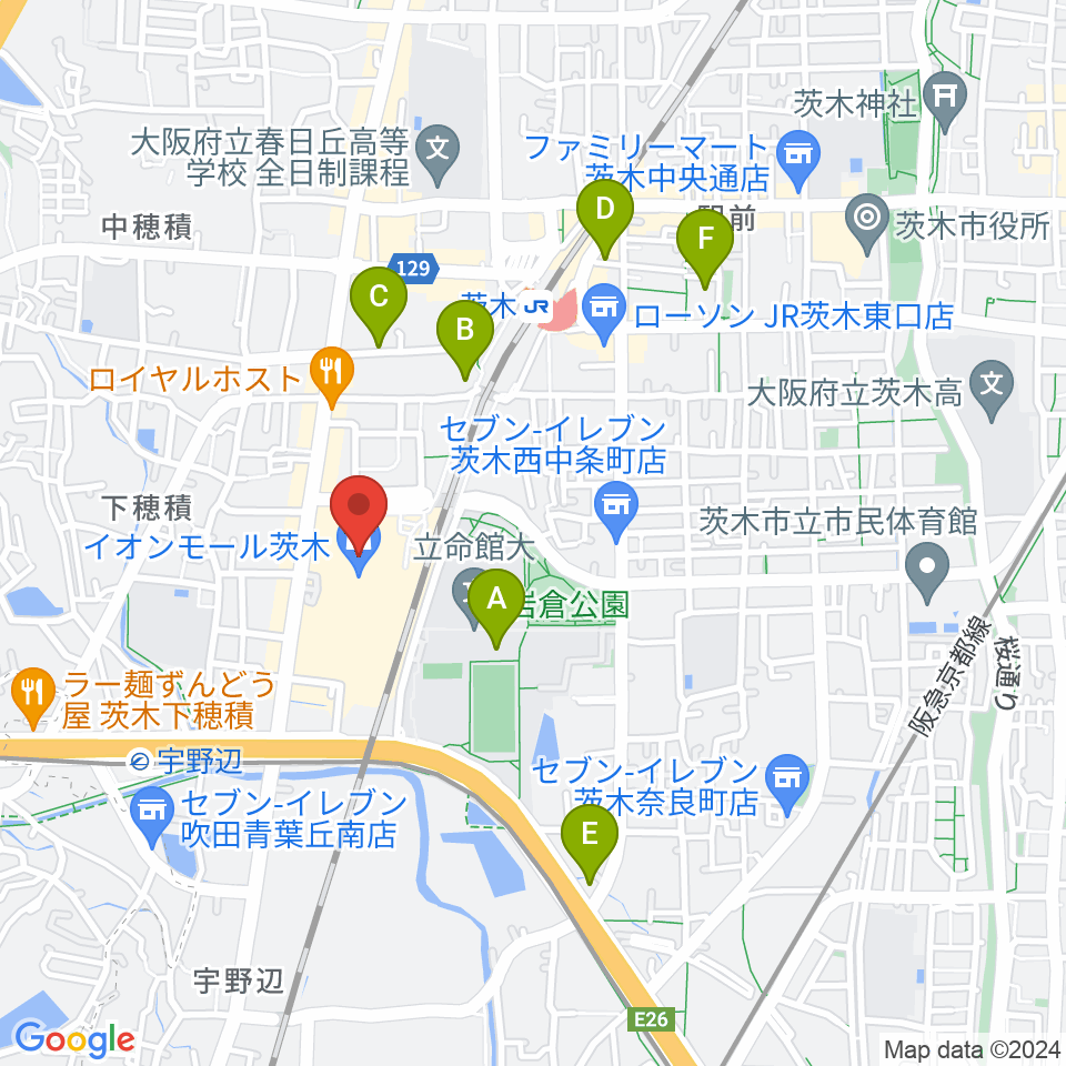 JEUGIAイオンモール茨木店周辺のホテル一覧地図