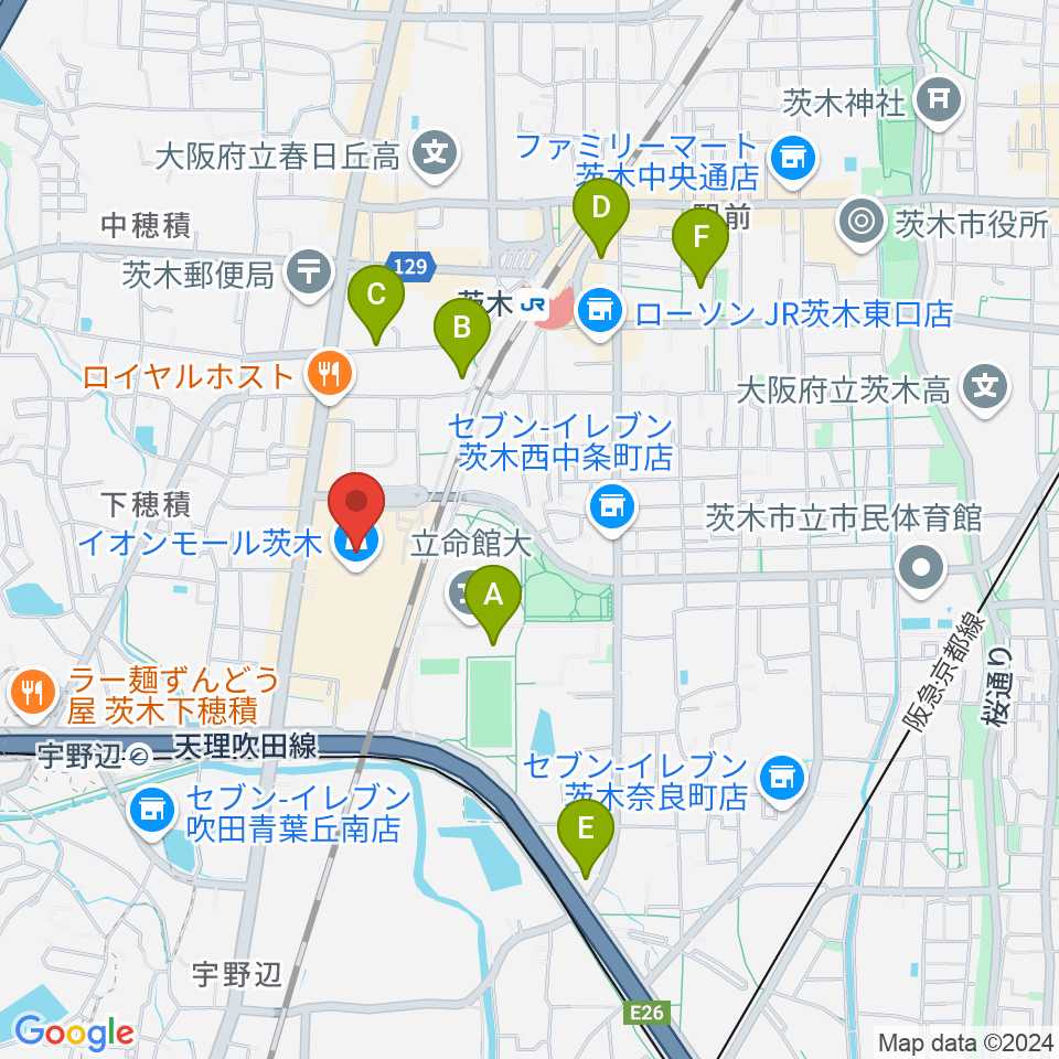 JEUGIAイオンモール茨木店周辺のホテル一覧地図