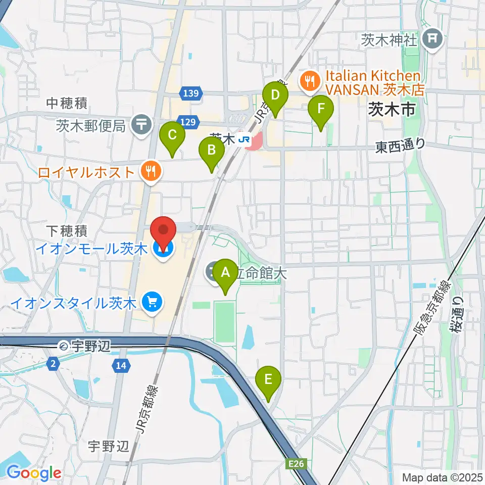 JEUGIAイオンモール茨木店周辺のホテル一覧地図