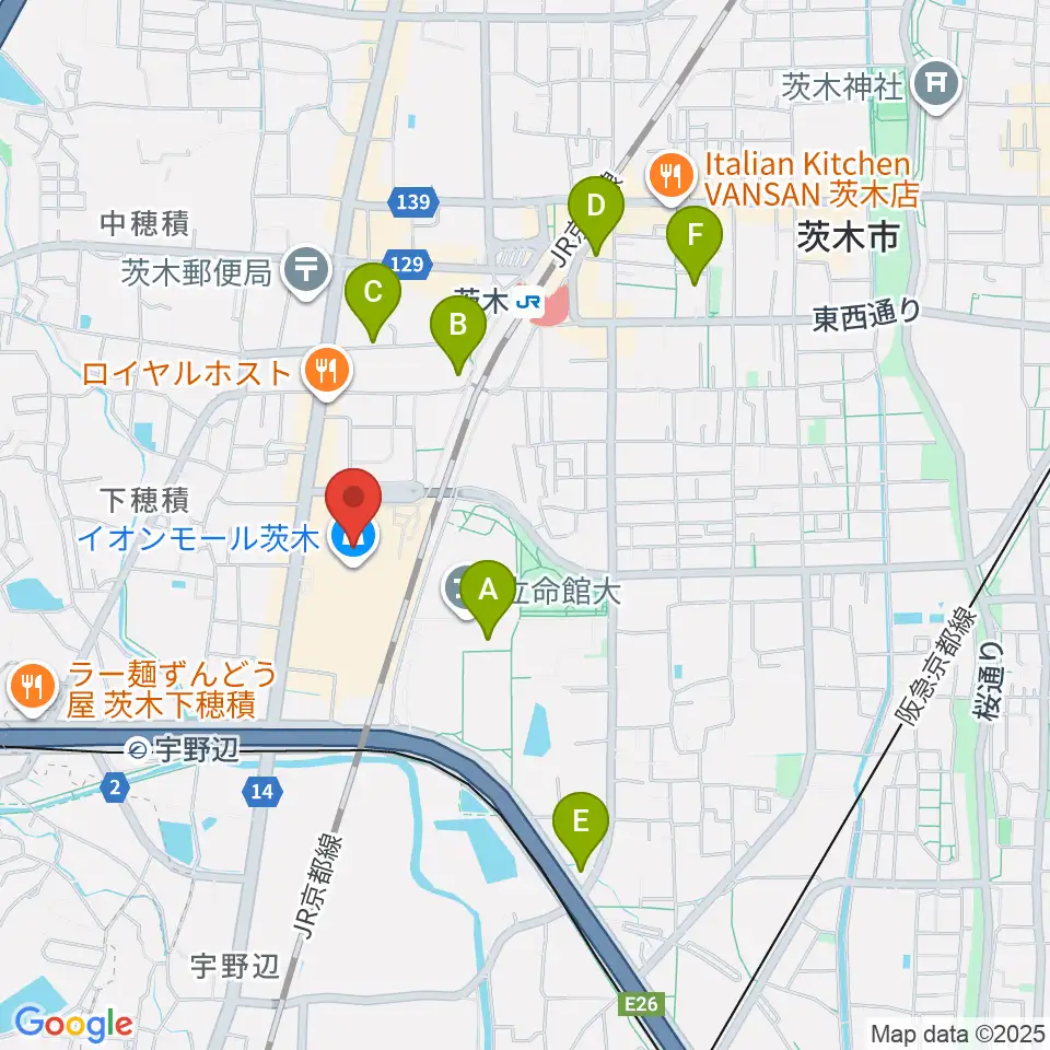JEUGIAイオンモール茨木店周辺のホテル一覧地図