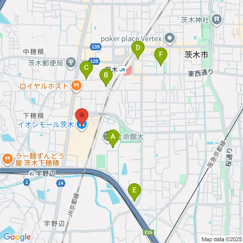 JEUGIAイオンモール茨木店周辺のホテル一覧地図