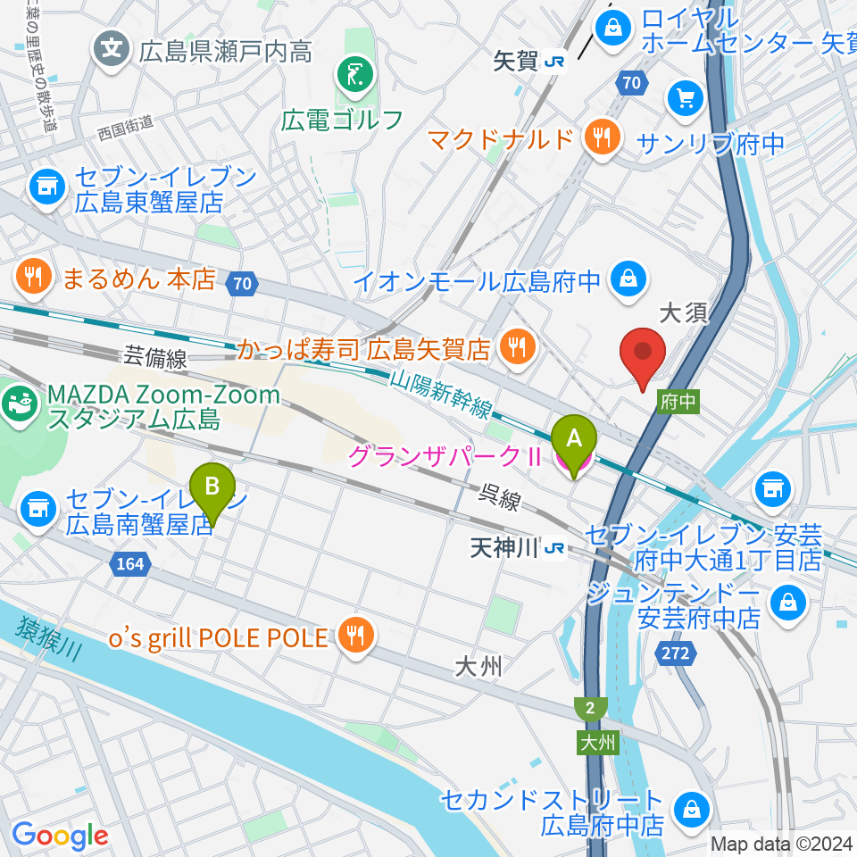 島村楽器 イオンモール広島府中店周辺のホテル一覧地図