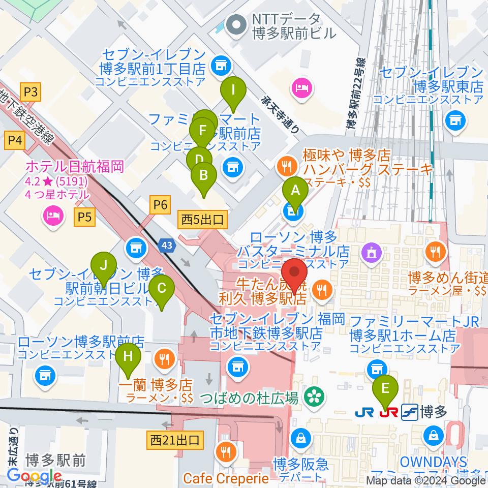 島村楽器 アミュプラザ博多店周辺のホテル一覧地図