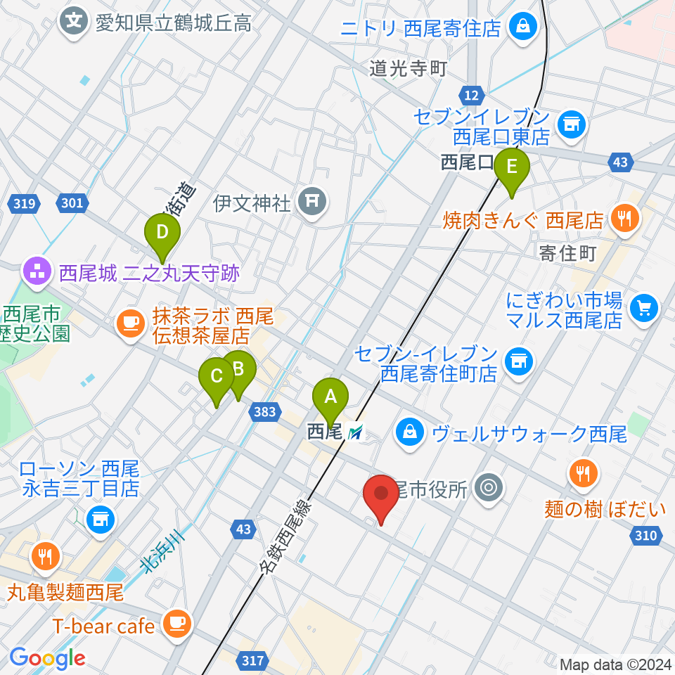 西尾エイトビート周辺のホテル一覧地図