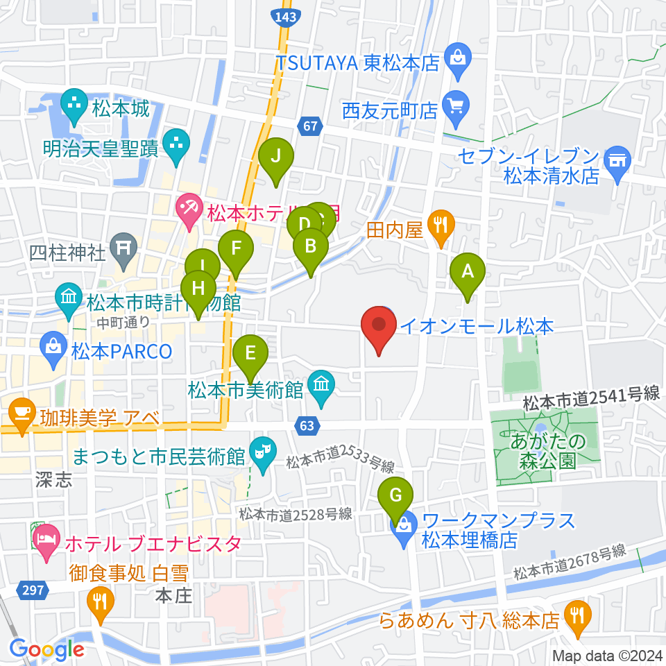 島村楽器 イオンモール松本店周辺のホテル一覧地図