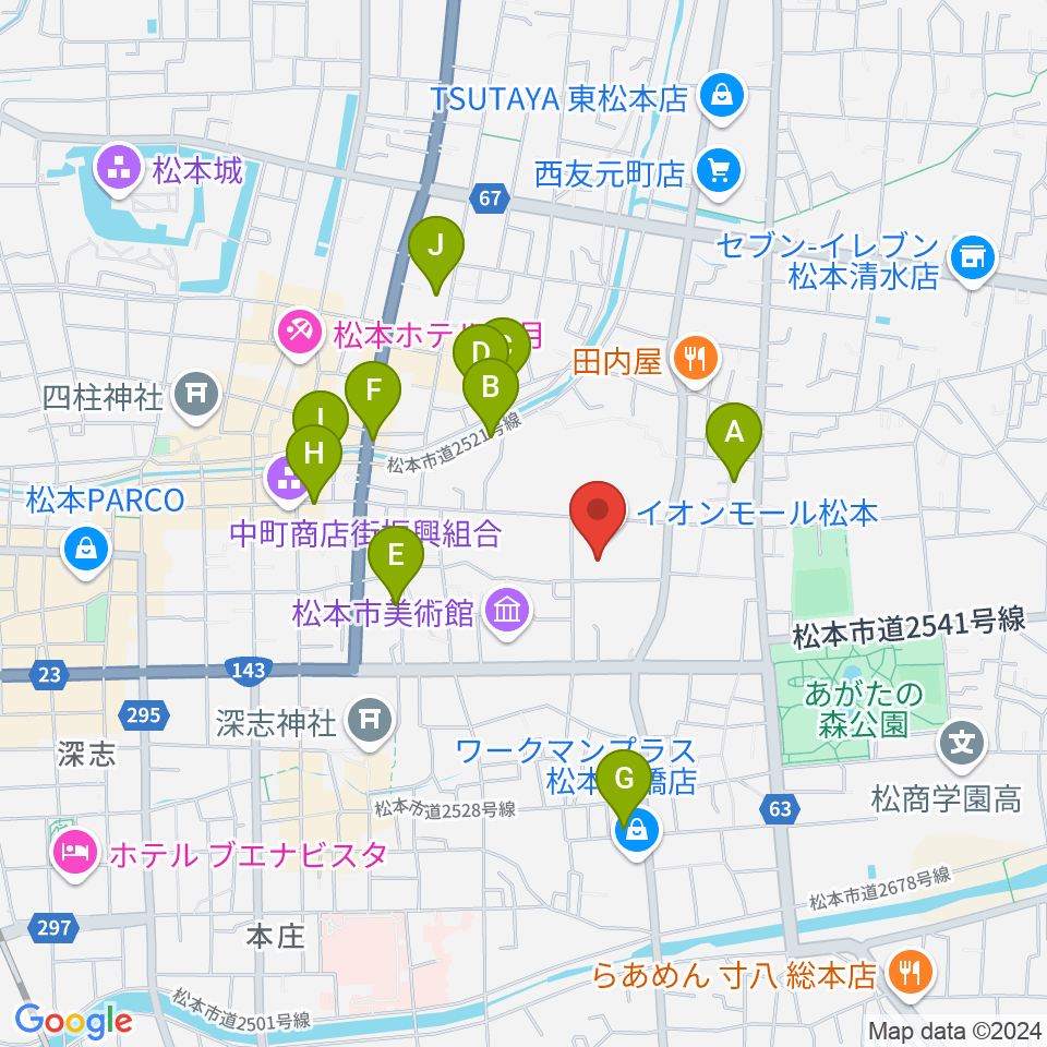 島村楽器 イオンモール松本店周辺のホテル一覧地図