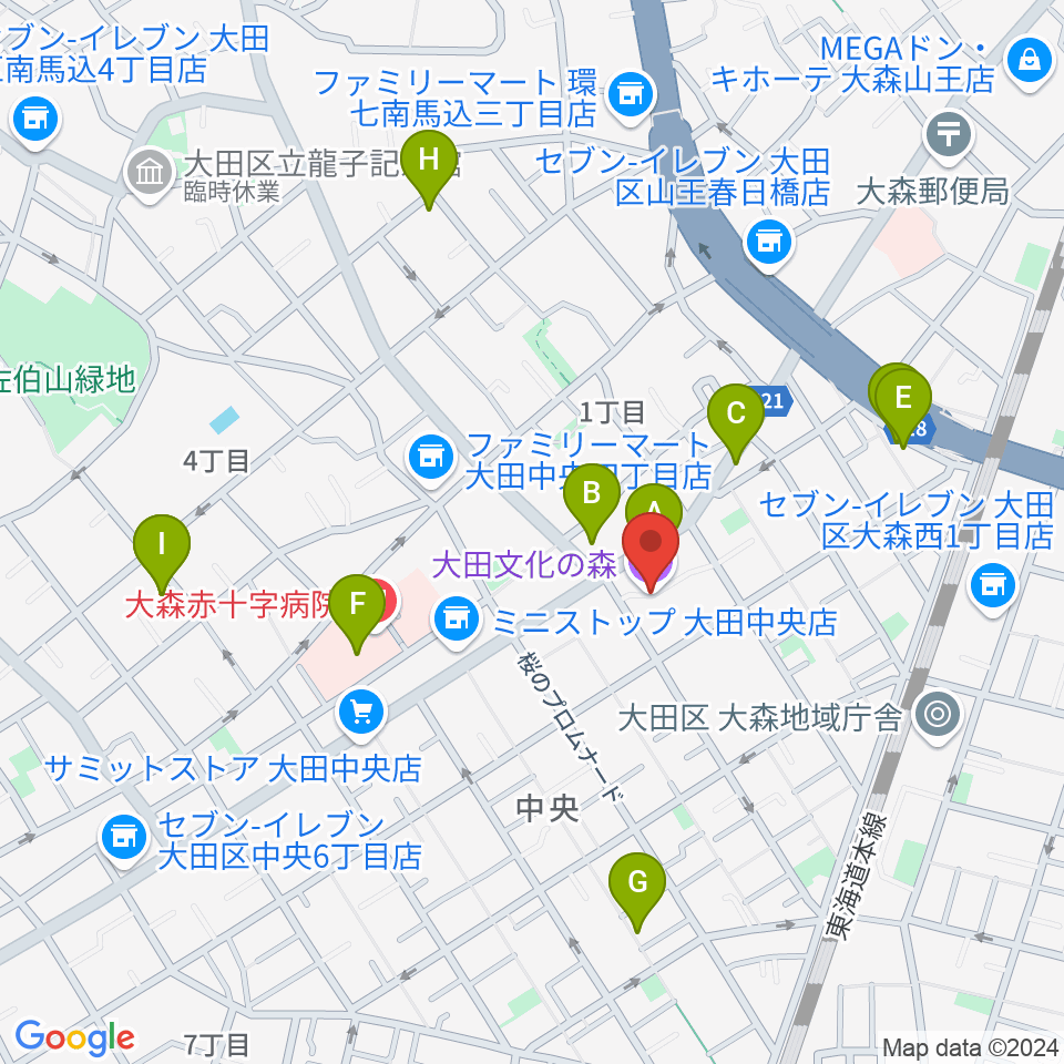 大田文化の森ホール周辺のホテル一覧地図