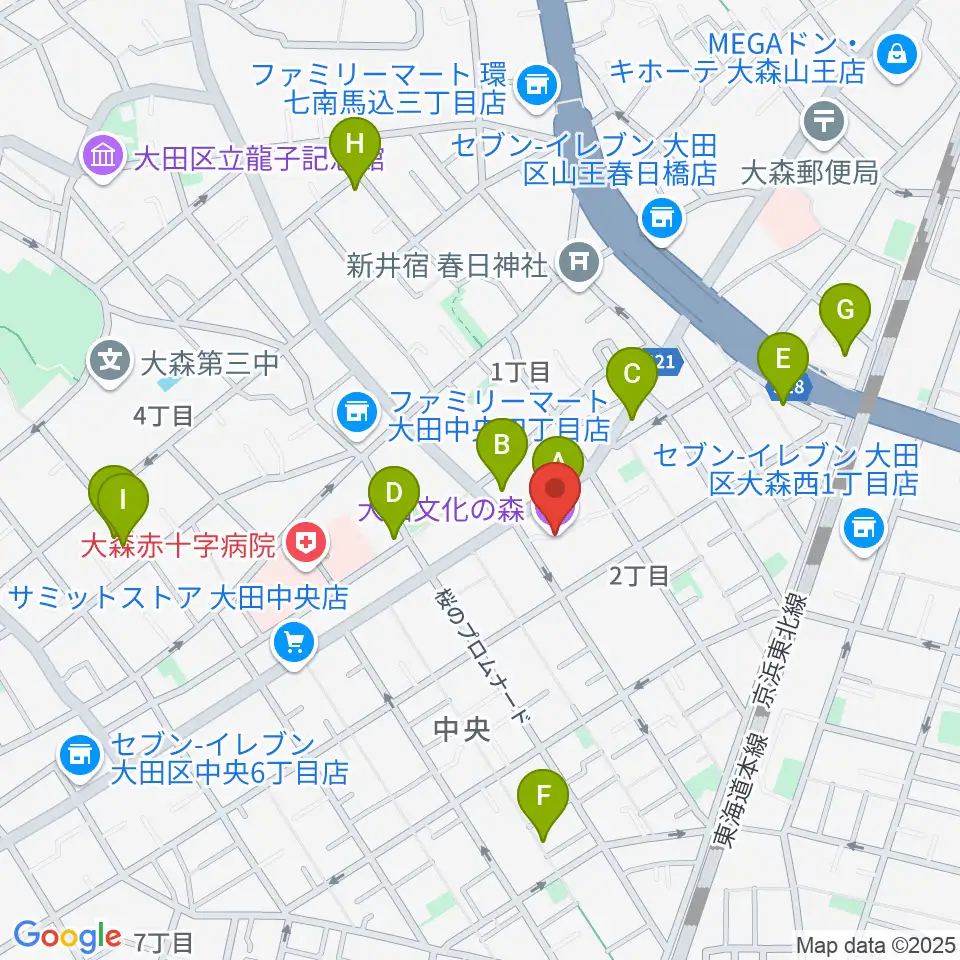 大田文化の森ホール周辺のホテル一覧地図