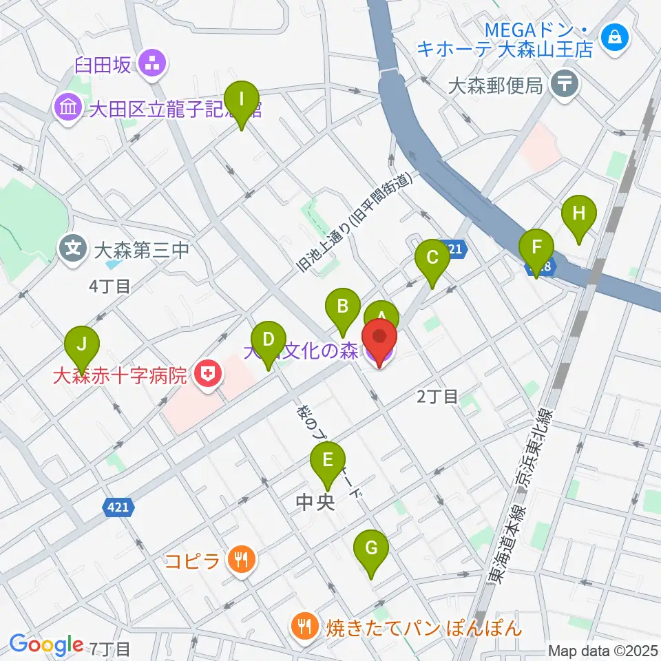 大田文化の森ホール周辺のホテル一覧地図
