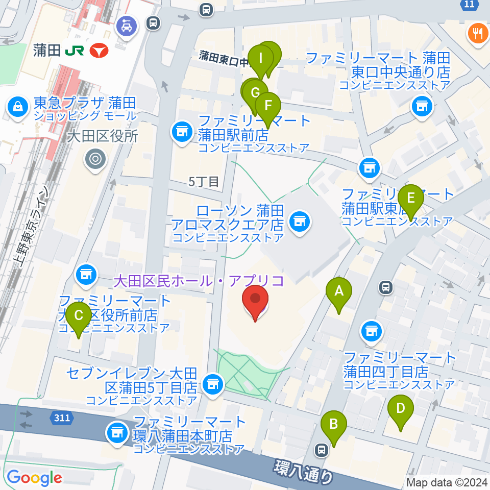 大田区民ホール・アプリコ スタジオAB周辺のホテル一覧地図