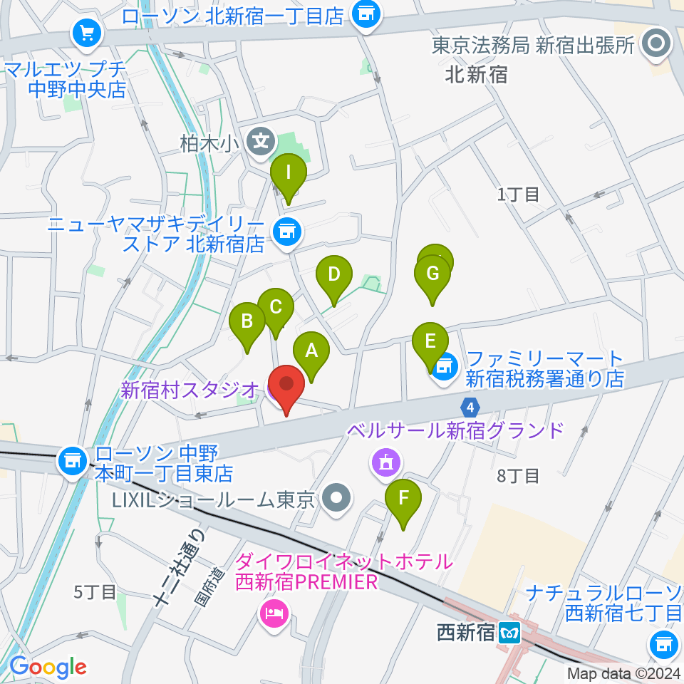 新宿村スタジオ周辺のホテル一覧地図