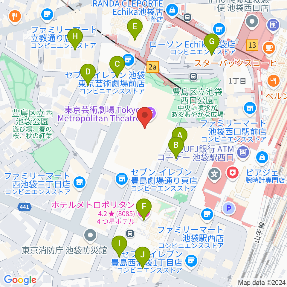 東京芸術劇場周辺のホテル一覧地図