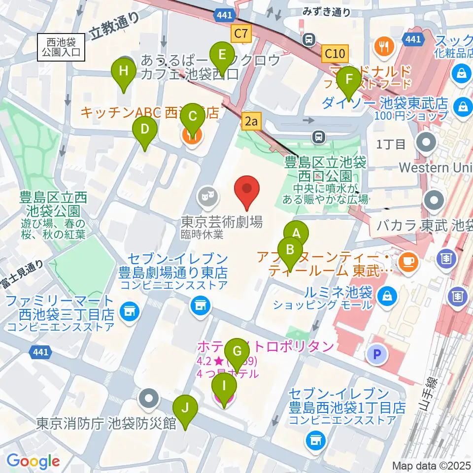 東京芸術劇場周辺のホテル一覧地図