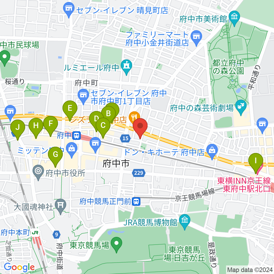 府中スタジオフライト周辺のホテル一覧地図